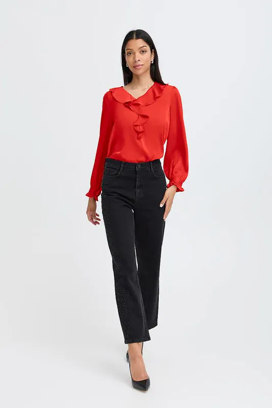 B.YOUNG - FLAIR FRILL BLOUSE Barbados Cherry