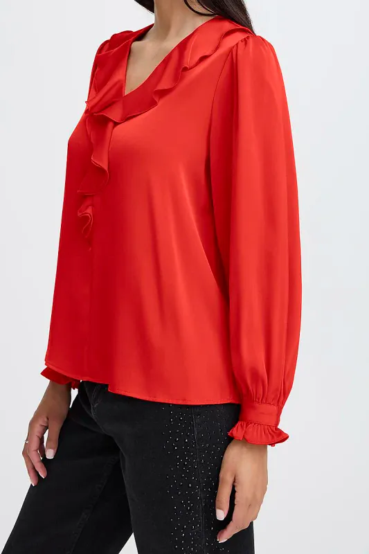 B.YOUNG - FLAIR FRILL BLOUSE Barbados Cherry