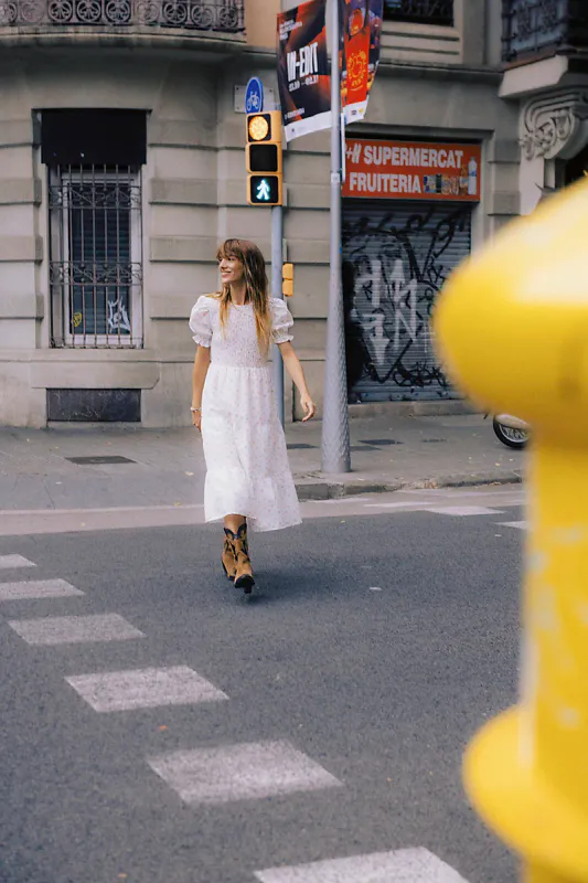 B.YOUNG - Idida Smock Dress White Pink Roses